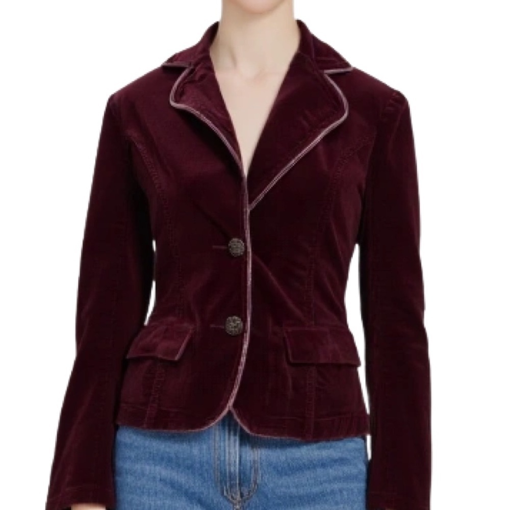 Buffalo David Bitton Vintage Burgundy Velvet Blazer with Accent Piping Size XS
